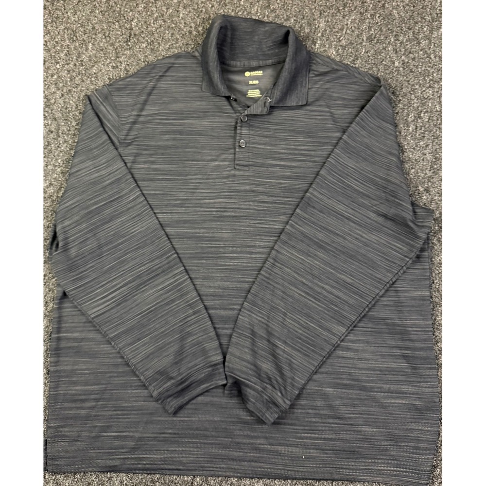Haggar Mens XL Long Sleeve Polo Shirt Gray Space Dye Performance Golf Top - Picture 2 of 6